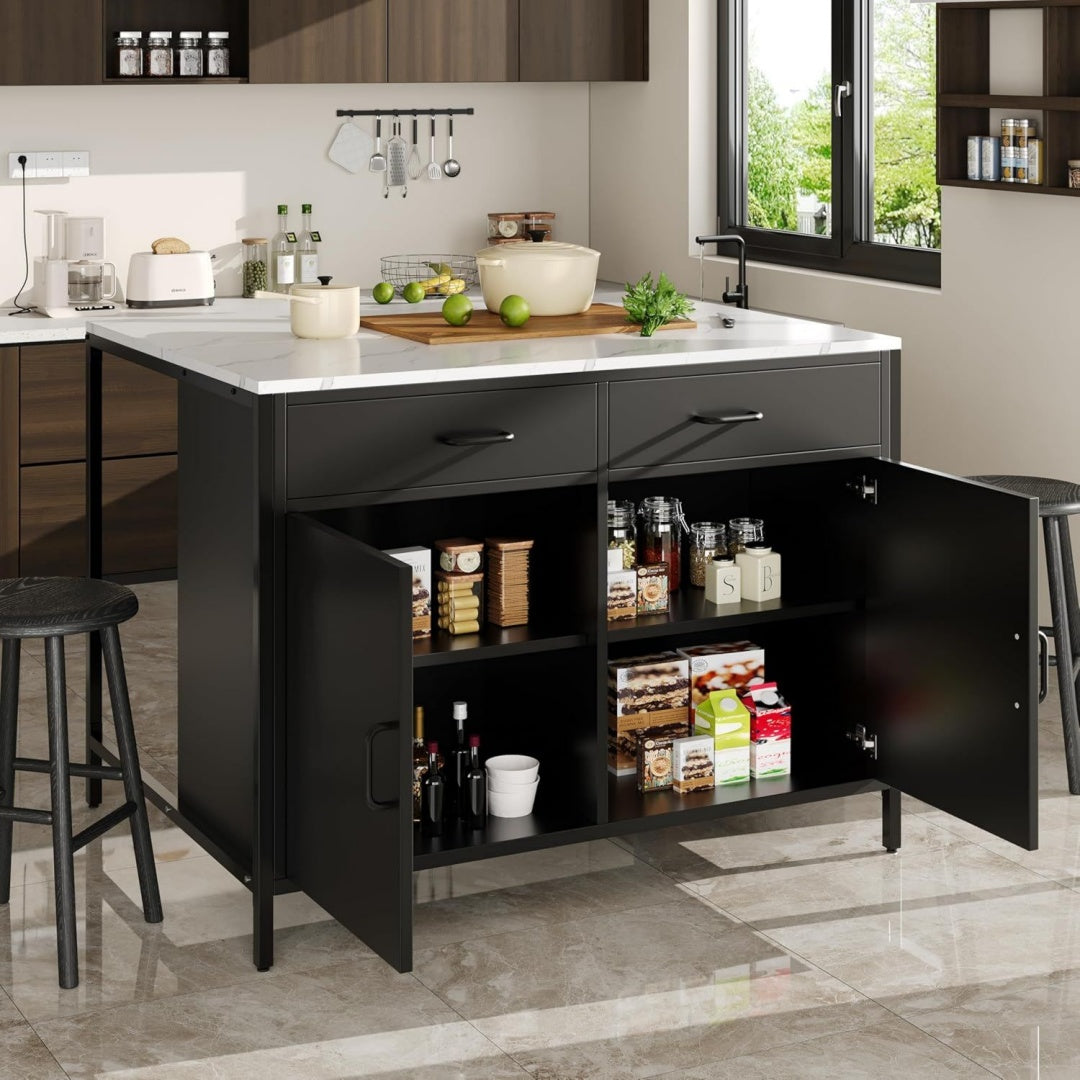 kuecheninsel kuechenschrank mit 2 schubladen fruehstueckstisch bar kuecheninsel mit regalen kuecheninsel kuecheninsel mit marmorarbeitsplatten 100 x 90 x 90cmverstellbare fuesseschwarz weiss