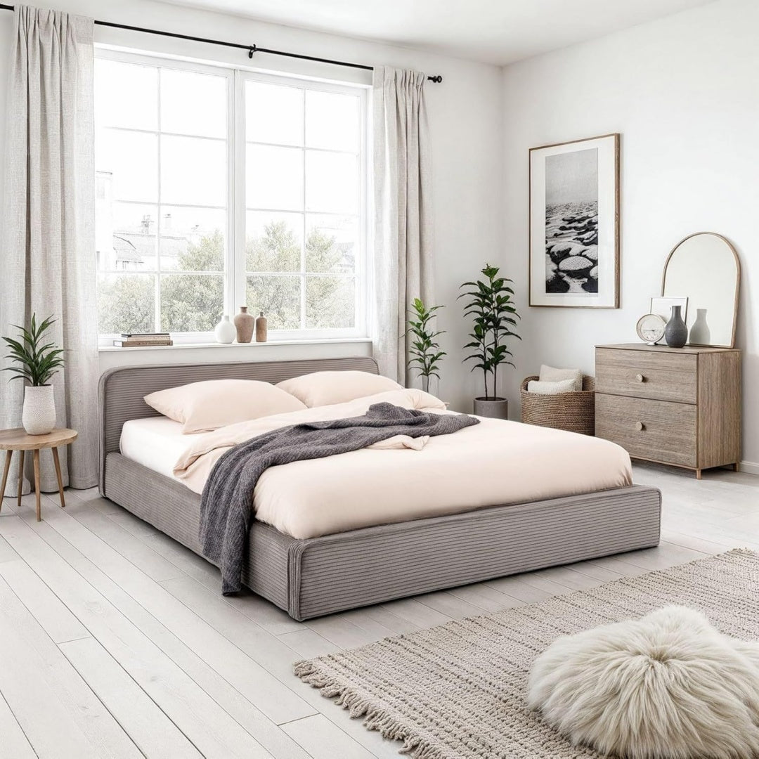 idimex polsterbett cursio mit lattenrost 140x200 grau bett mit polsterung in cordoptik holzrahmen mit metallrohr stabiles doppelbett inklusive lattenrost kleine schwarze kunststofffuesse