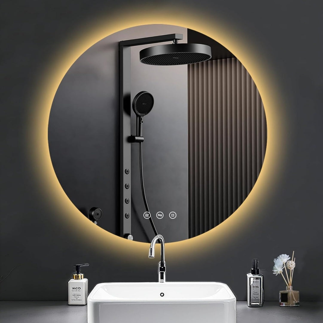 badspiegel mit beleuchtung 80cm led bad spiegel mit licht antibeschlag 3 lichtfarben dimmbar touch-schalter speicherfunktion runder energiesparender badezimmerspiegel
