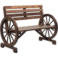 2-sitzer gartenbank wagenrad-design tannenholz braun gartenmoebel mit ruecken armlehnen verstaerkte boden parkbank bis 240kg holzbank fuer balkon garten terrasse 1055x56x79cm