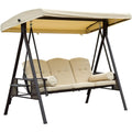 3-sitzer hollywoodschaukel kissen 121 x 208 x 172 cm beigebraun gartenschaukel sonnendach metall polyester