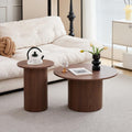runder couchtisch 2er set beistelltisch aus holz moderner kaffeetisch mit roemischer saeulenbasis fuer wohnzimmer balkon schlafzimmer braune holzmaserung