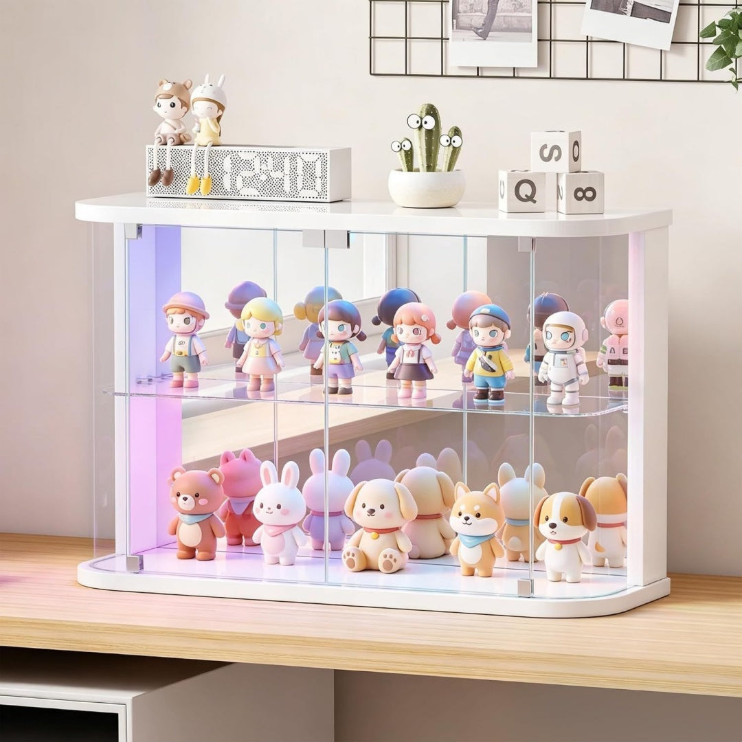 vlsrka glasvitrine mit led beleuchtung und glastueren glas vitrinenschrank vitrine mit rgb-licht sammlerstuecke praesentieren figuren aufbewahren temperglas push-to-open wohnzimmer schlafzimmer