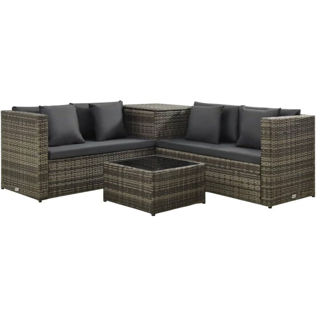 gartenmoebel 4-teilig mit auflagen lounge sofa sitzgruppe gartenset sitzgarnitur gartensofa couchtisch terrasse poly rattan grau