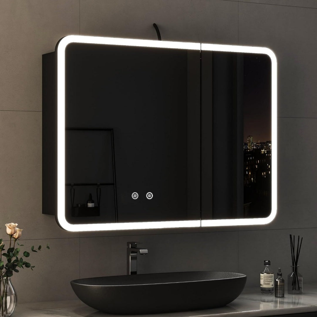 boromal spiegelschrank bad mit beleuchtung badezimmer spiegelschrank mit beleuchtung metall led badezimmerschrank mit dimmbar beschlagfrei stecker verstellbare glasablage 60 x 80 x 135 cm