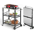 lue bona grillwagen zusammenklappbargrilltisch mit 2 ablagenoutdoorkueche beistelltisch auf raedernservierwagen fuer garten grill campingedelstahl-tischplatte